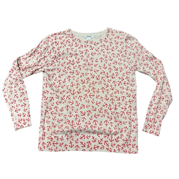 Old Navy women’s white coral anchor print long sleeve sweater size large - Picture 1 of 7